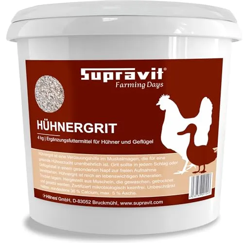 Supravit Hühnergrit Geflügelgrit 4 kg - Muschelkalk für Knochen - Futterkalk Naturprodukt für Hühner - Legehennenfutter für stabile Eierschalen - calciumreiches Geflügelfutter