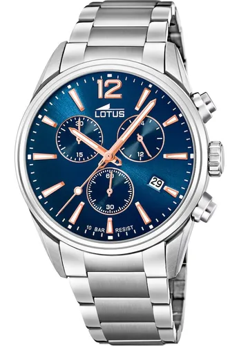 Herren Armbanduhr Lotus 18690/2 Edelstahl - Armbanduhren mit wasserdichtem Gehäuse bis 10 ATM, elegantes Design mit blauem Ziffernblatt und Chronograph-Funktion für sportliche Männer.