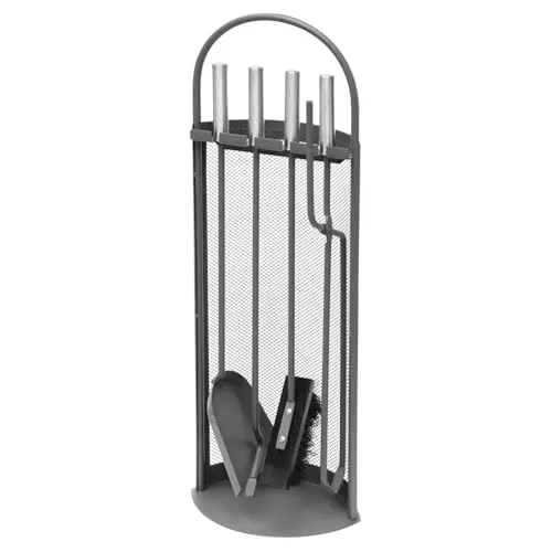 raik Kaminbesteck Anthrazit - 4-teiliges Set mit Edelstahlgriffen - Hochwertiges Kaminbesteck für Kaminofen & Holzofen, inkl. Schaufel, Besen, Zange, Schürhaken. Hitzebeständig und kratzfest mit modernem, elegantem Design in Anthrazit.