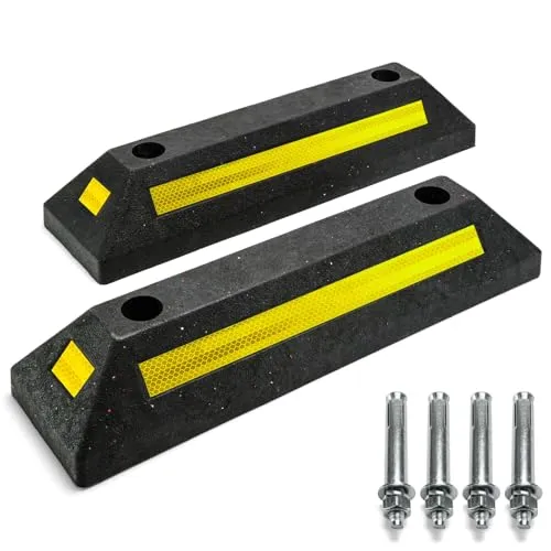 Radstopper 56cm aus recyceltem Gummi mit 4 Reflektoren – Umweltfreundliche Parkplatzbegrenzung für PKW, SUV & Transporter – Robuste Parkhilfe für Garage, Stellplatz & Außenbereich (2x Stück)