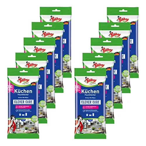 POLIBOY XXL Küchen Feuchttücher - Frische Reinigungstücher mit Orangenduft - Spezialputzmittel für hygienische Sauberkeit in der Küche: Die feuchten Tücher beseitigen effektiv Schmutz und unangenehme Gerüche und hinterlassen einen frischen Orangenduft.