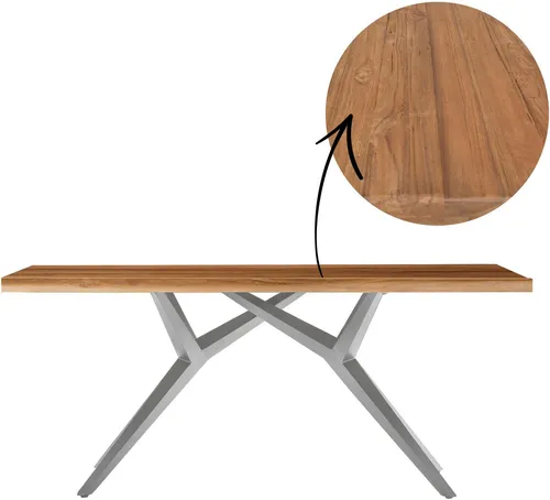 Esstisch SIT, 220x100 cm, braun, antiksilber - Esstisch aus recyceltem Teak mit rustikaler Oberfläche, ideal für nachhaltige Einrichtung. Maße: 220 cm x 100 cm, perfekt für gesellige Runden.