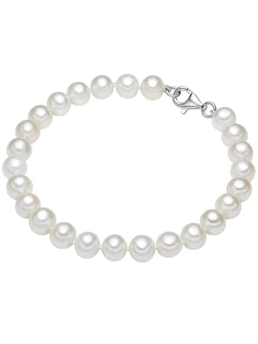 Valero Pearls Damen Perlenarmband aus echten Süßwasser-Zuchtperlen - Elegantes Armband mit 7-8 mm runden, weißen Süßwasser-Zuchtperlen, ideal für jeden Anlass. Hochwertig verarbeitet mit Karabinerverschluss aus 925 Sterling Silber.