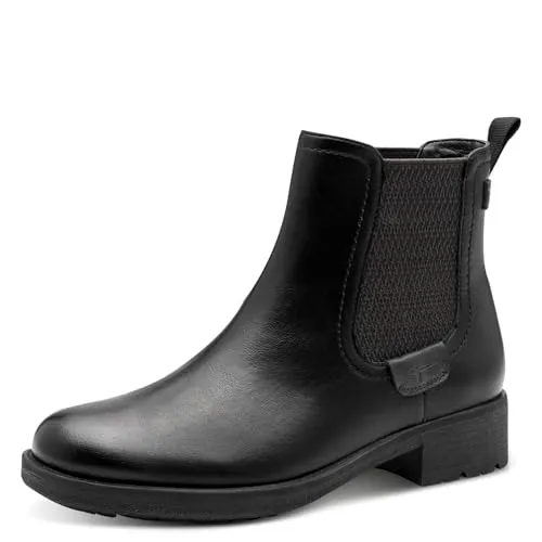 TAMARIS Chelseaboots Damen, Gr. 41, schwarz - Wanderschuhe aus Lederimitat mit elastischem Einsatz, klassischer Stil und wärmendem Innenmaterial, ideal für elegante Freizeitlooks.