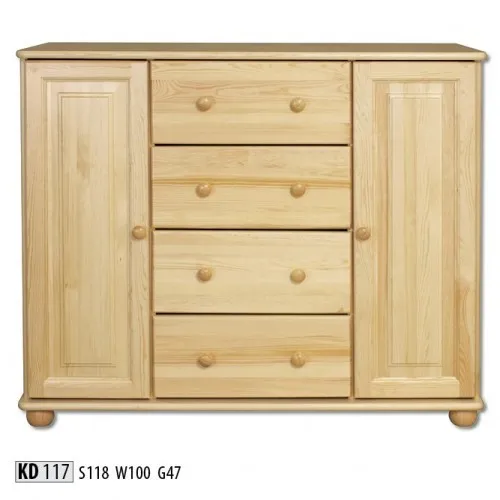 Massive Echtholz Kommode Sideboard mit 4 Schubladen - Stilvolle Anrichte aus hochwertigem Holz, ideal für jedes Zimmer. Mit 4 geräumigen Schubladen bietet sie viel Stauraum und ist ein echter Blickfang im Vintage-Stil.