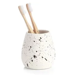 Zeller Present Handels GmbH Zeller Spotted Zahnputzbecher, Mundspülbecher aus Keramik, Maße: ca. Ø 9,7 x 10 cm, weiß 18827
