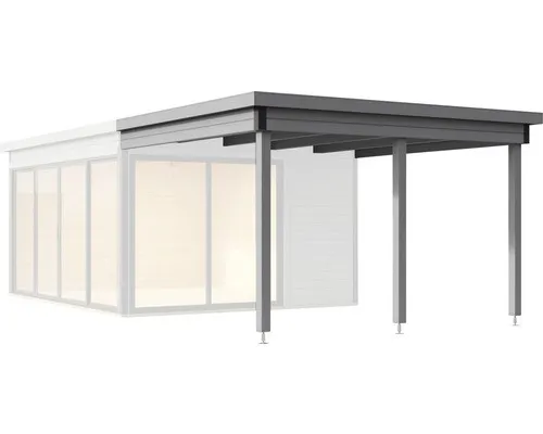 Anbau für Designhaus 412 GR.2 grau - Terrassenüberdachung aus hochwertigem Holz in elegantem Grau, ideal für stilvolle Gartenhäuser und perfekten Wetterschutz.