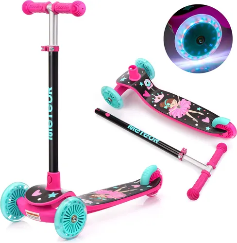 Meteor 3-Rad Kinderroller mit LED Leuchträdern in pink von Meteor