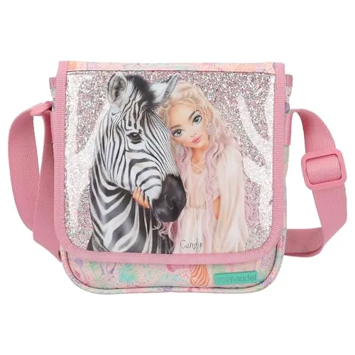 Depesche 12789 TOPModel Wild - Kleine Umhängetasche in Rosa, mit Model Motiv und buntem Tier Muster, Tasche mit verstellbarem Schultergurt und Front-Klappe
