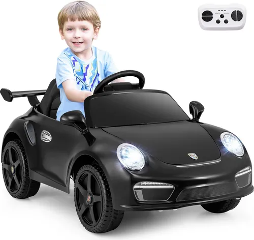 COSTWAY Kinder Elektroauto Porsche 12V – Schwarz - Offiziell lizenziertes Porsche Elektroauto für Kinder ab 3 Jahren. Mit 12V-Batterie, zwei Geschwindigkeitsmodi und praktischer Fernbedienung für sicheres Fahren. Ausgestattet mit Musik, LED-Lichtern und Sicherheitsgurt für stundenlangen Fahrspaß.