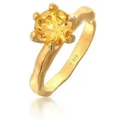 Elli Fingerring Citrine Solitär Elegant Organic Design 925 Silber goldfarben 56