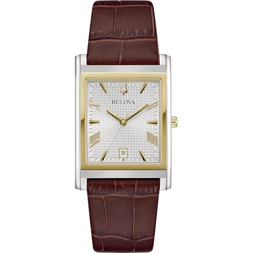 Bulova Herrenuhr 96B430 Classic Rectangle Stahl Leder Braun, braun, Klassisch