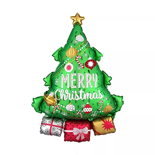 Folienballon Weihnachten -Tannenbaum Merry Christmas, ca. 55 x 78 cm - Groß XL Weihnachtsmann Weihnachstabaum Helium Folienluftballon Luftballon Weihnachtsfeier Party Deko Kopper-24 Dekoration