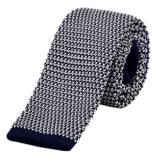 DonDon schmale Strickkrawatte 5 cm - dunkelblau weiß