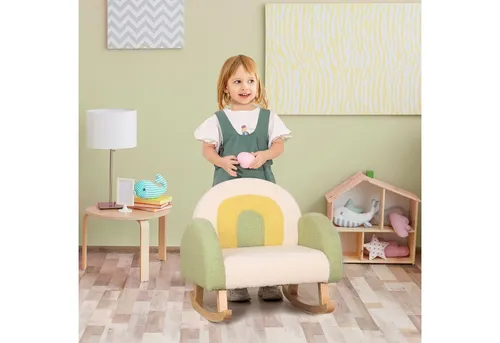 HOMCOM Kindersofa Schaukelstuhl für Kleinkinder - Sessel fürs Kinderzimmer: Bequemer Schaukelstuhl aus Eukalyptusholz mit weichem Lammfellimitat, ideal für Kinder von 1,5 bis 3 Jahren. Sicheres Schaukelerlebnis mit niedlichem Design!