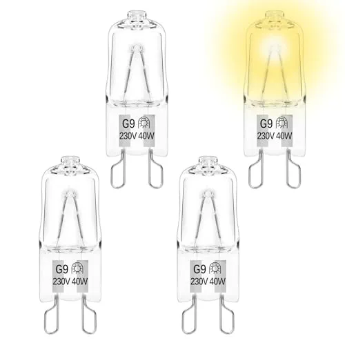 VMUTGA 4 Stück G9 Backofenlampe 40W 230V, 300 Grad Hitzebeständiges Hohe Helligkeit Oven Lampe, Halogen für Backofen, Mikrowellenherde, Tischlampen