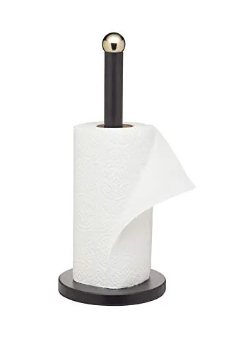 MasterClass Schwarzer Küchenrollenhalter mit Messing-Effekt-Akzenten, Edelstahl, 15 x 15 x 35 cm