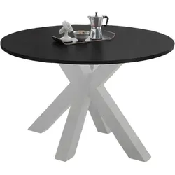 Ausziehbarer Rund-Esstisch Edda 10 – Weiß Matt Lack mit Schwarzstahl