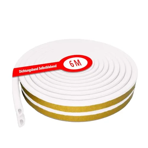 Dichtungsband Selbstklebend Weiß, 6M - Effektive Tür- und Fensterdichtung - Zugluftstopper & Türdichtungen, ideal zur Schalldämmung und Energieeinsparung, langlebig und einfach zu installieren, passend für Lücken von 3,5-5,5 mm.