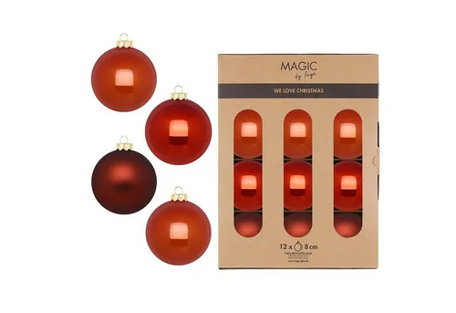 MAGIC by Inge Weihnachtsbaumkugel, 12 Stück Glas 8cm in orange von MAGIC by Inge