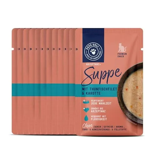 Pets Deli Thunfisch Suppensnack Vorteilspack für Katzen ohne Zucker und Gluten 12x40g