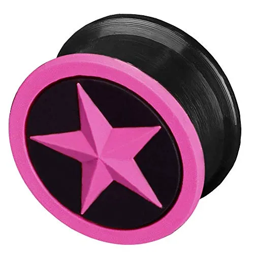 viva-adorno 1 Stück Flesh Plug Tunnel Ohr Piercing Silikon flexibel Stern Größe 4-26mm Z156, 10 schwarz/pink Z156, Gr. 6mm
