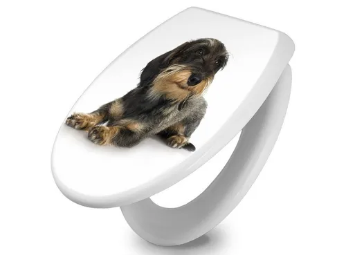 banjado WC-Sitz Motiv Dackel - WC-Sitz aus umweltfreundlichem Material mit integrierten Scharnieren, ideal für Tierliebhaber und ein stilvolles Badezimmer.
