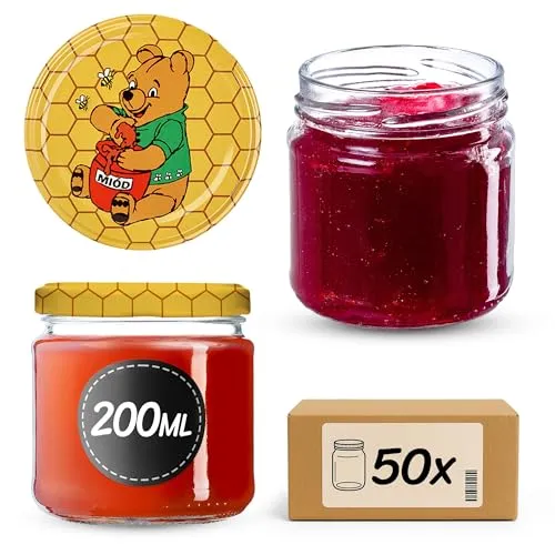 KADAX 50er Set Einmachgläser 200 ml mit Twist-Off Deckel Ø 66 mm – Dickwandige, luftdichte Dessertgläser, spülmaschinenfest, ideal für Marmelade & Eingemachtes