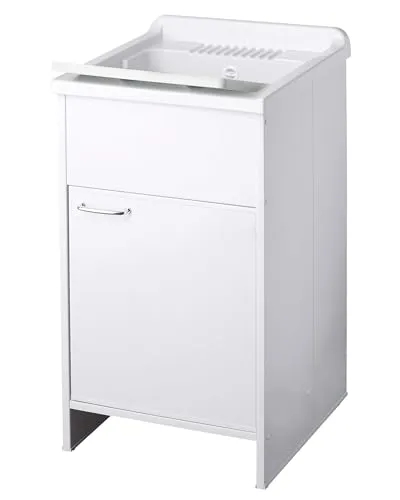 Negrari 9006K Waschtrog - Waschbecken aus Harz für Innen- und Außenbereich - Hochwertiges Waschbecken aus säurebeständigem Spezialharz, ideal für feuchte Orte. Mit selbstreinigendem Siphon und Überlauf ausgestattet, perfekt für Garten oder Werkstatt.