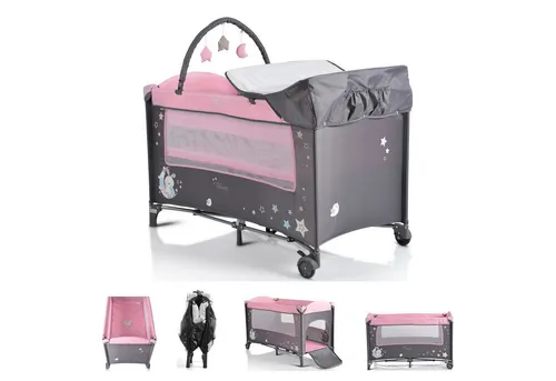 Moni Baby-Reisebett Reisebett Sleepy Rollen, Wickelauflage, Matratze, Spielbogen, Seiteneingang