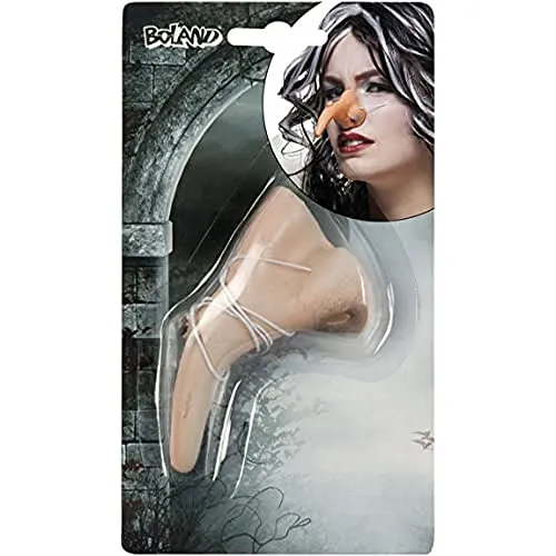 Boland 74503 - Hexen-Nase, Silikon-Polyester-Mix, Nase mit Warze, mit Gummizug, Make-Up, Kostüm, Karneval, Mottoparty