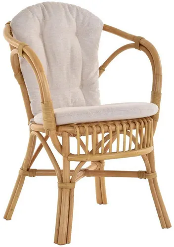 Krines Home Relaxsessel - Klassischer Flecht-Sessel im skandinavischen Stil - Sessel aus Natur-Rattan mit bequemem Kissen, ideal für entspannende Stunden im modernen Wohnambiente.