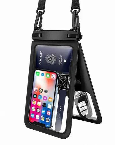 Illes-Laedchen Handyhülle Wasserdichte Handytasche 2-in-1 bis 6,7 Zoll, IPX8 bis 30 m, mit Fach für Handy, Schlüssel & Wertsachen, Umhängeband, Schwarz
