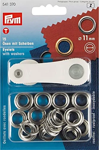 Set mit 15 Ösen Scheiben und Zange | 11 mm Durchmesser | silberfarbig | für Plane Markise Sonnensegel Verdeck Gardine Vorhang Hose Jacke Tasche zum Nähen und Basteln (Ösen 11mm) 1