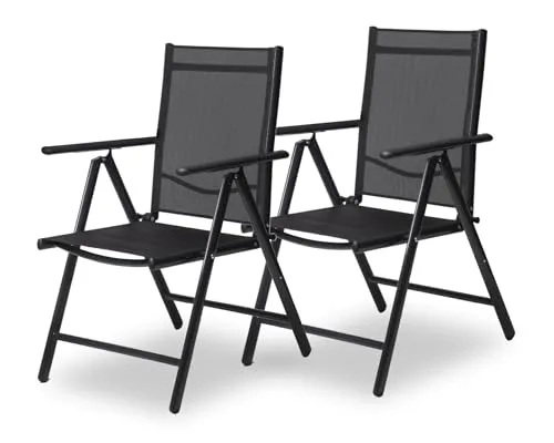 sunnypillow 2er Set Gartenstühle Niedriglehner - Essstühle für Garten, Balkon und Terrasse, 8-fach verstellbare Rückenlehne für höchsten Komfort, klappbar und platzsparend, belastbar bis 120 kg.