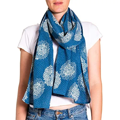 PANASIAM Shawl Indigo Chrysantheme - Schals für Damen, handgefertigtes Halstuch aus reiner Qualitätsbaumwolle, farbecht und langlebig, ideal für stilvolle Akzente.