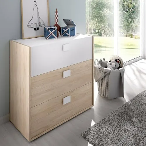 Dmora Kommode Sella 80x43x81 cm Braun mit 3 Schubladen