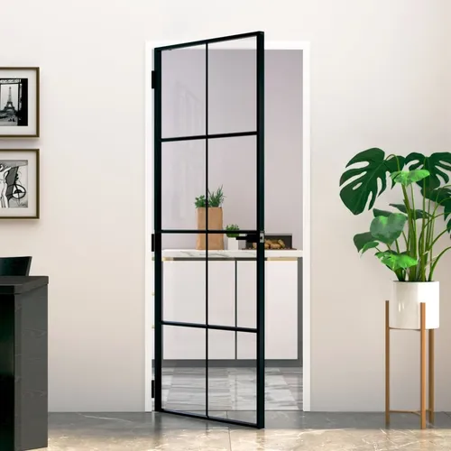 The Living Store Innentür Schwarz 83x201,5 cm Hartglas & Aluminium Schlank