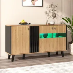 Merax Sideboard mit LED-Beleuchtung, 3 Türen & 6 Fächer, 140 cm - Entdecken Sie das stilvolle Merax Sideboard! Mit 3 Türen und 6 Fächern bietet es viel Stauraum und die moderne LED-Beleuchtung schafft eine angenehme Atmosphäre. Perfekt für Ihr Zuhause!