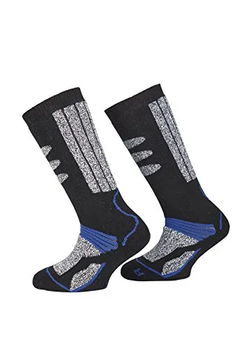 PistenSauser 3 Paar Thermo Kinder Skisocken, Ski Kniestrümpfe mit gepolsterten Funktionsbereichen und zusätzlicher Garantie (3x Blau, 31-34)