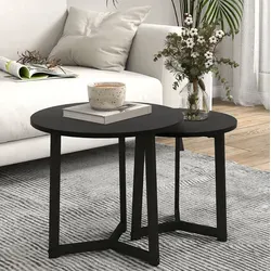 Set Von 2 Runden Couchtischen Aus Stahl, Modernes Design, Für Wohnzimmer, Schwarz, 35 Kg.