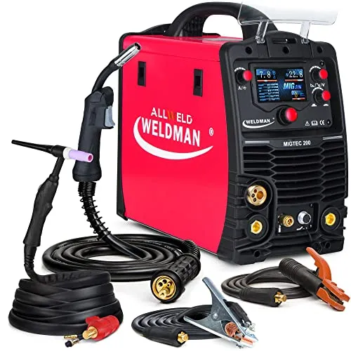 WELDMAN MIGTEC 200-200A Schutzgasschweißgerät mit Synergie - MIG/MAG, MMA, WIG DC, FLUX - Induktivität, Lötschweißen - 2T/4T-Modus, LCD, IGBT, Set: Solo