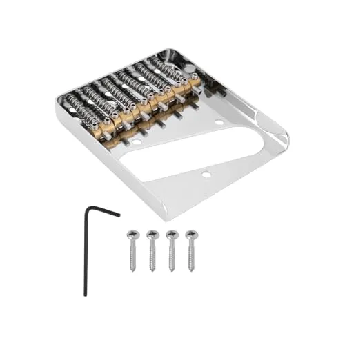 Create idea E-Gitarre Vintage Bridge 6 Messing-Sättel Chrom Brücke Kompatibel mit Telecaster Tele Gitarre Inbusschlüssel