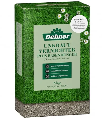 Dehner Rasendünger Unkrautvernichter - Dünger mit Langzeitwirkung bis zu 3 Monate, ideal zur Bekämpfung von Unkräutern und zur Pflege Ihres Rasens.