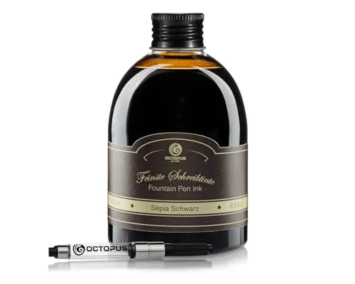 Octopus Fluids Füllhaltertinte Sepia Schwarz 250ml - Tintenfässer für traditionelle Füllhalter & Federn, mit praktischem Konverter für einfaches Nachfüllen und hoher Farbbrillanz für ein exquisites Schreiberlebnis.