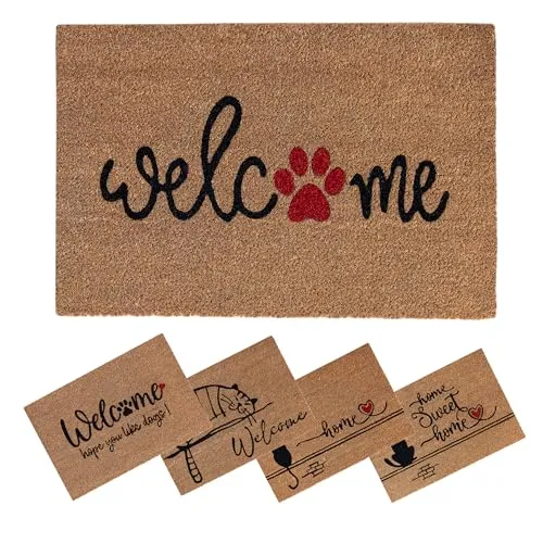 SPOTTED DOG GIFT COMPANY Kokos Fußmatte für Innen - Schmutzfangmatte Natur, Kokosmatte Outdoor Katze Hund Pfote Fußabtreter Wetterfest und rutschfest für Flur, Eingangsbereich & überdachten 60x40