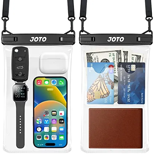 JOTO 2 Stück Groß Wasserdicht Handytasche Handyhülle, Waterproof Phone Case Unterwasser Hülle mit Lanyard für Bargeld Kreditkarte Uhr Geld Münzen Brieftasche -Schwarz