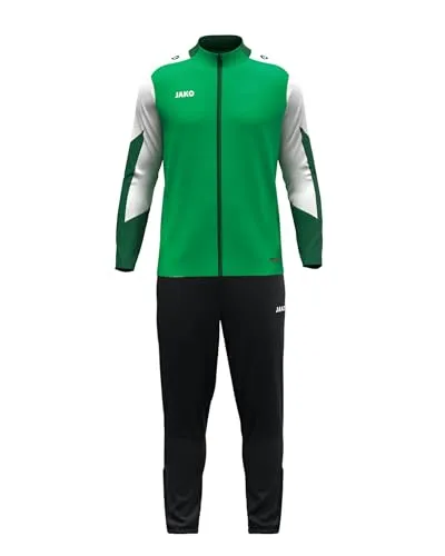 JAKO Unisex Polyesteranzug Dynamic, grün/weiß/dunkelgrün, XXL - Herren-Stoffhosen: Modischer Freizeitanzug aus 100% recyceltem Polyester, optimaler Sitz dank elastischem Bund und praktische Seitentaschen mit Reißverschluss.