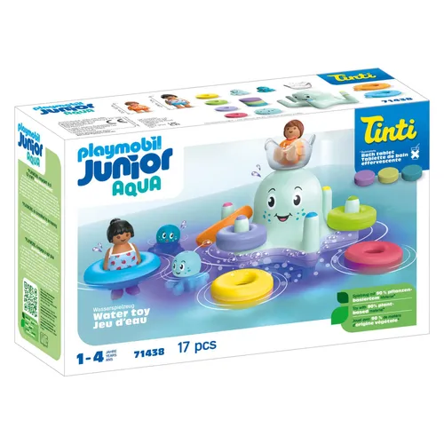 PLAYMOBIL JUNIOR Aqua Tintenfisch mit Ringen - Spielfigur Spielsets für Kinder ab 1 Jahr, bunter Tintenfisch mit farbigen Ringen zum Sortieren und nachhaltigem Spielzeug aus über 90% biobasiertem Kunststoff.