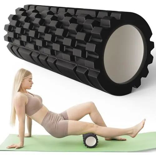 Faszienroller, Fitnessroller mit 3D-Struktur für die Massage der Wirbelsäule und des gesamten Körpers, Schaumstoffroller, 33 x 14 cm, für Fitness, Yoga, Pilates und andere Trainingsarten, Schwarz